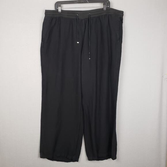 Lane Bryant Size 18/20 Relaxed Fit Linen Bland Pants Solid Black Minimalist - Picture 1 of 10